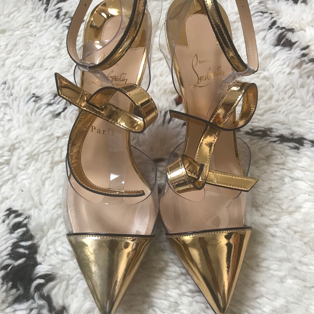 Christian louboutin clear/gold 39 heels pumps